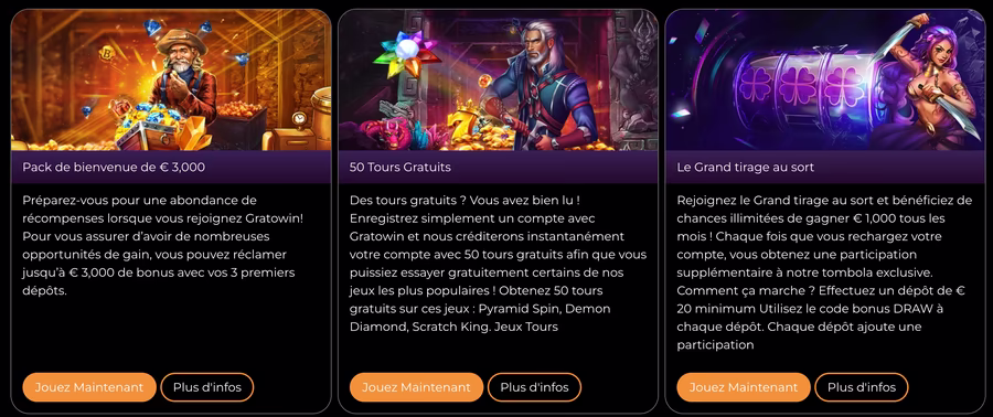 Jeux disponibles sur GratoWin - Machines à sous et cartes à gratter